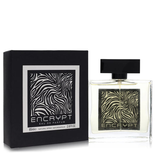 Fragrance World Encrypt Eau de Parfum bottle - men's fresh aromatic woody cologne with bergamot, grapefruit, clary sage, and amber