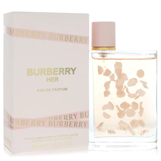 Burberry Her Eau de Parfum bottle and packaging on a white background