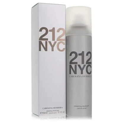 212 NYC spray deodorant for women with matching box, silver and white packaging