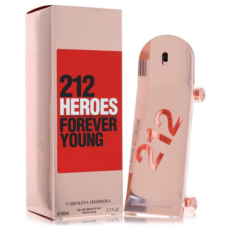 Carolina Herrera 212 Heroes Forever Young perfume bottle and packaging on a white background