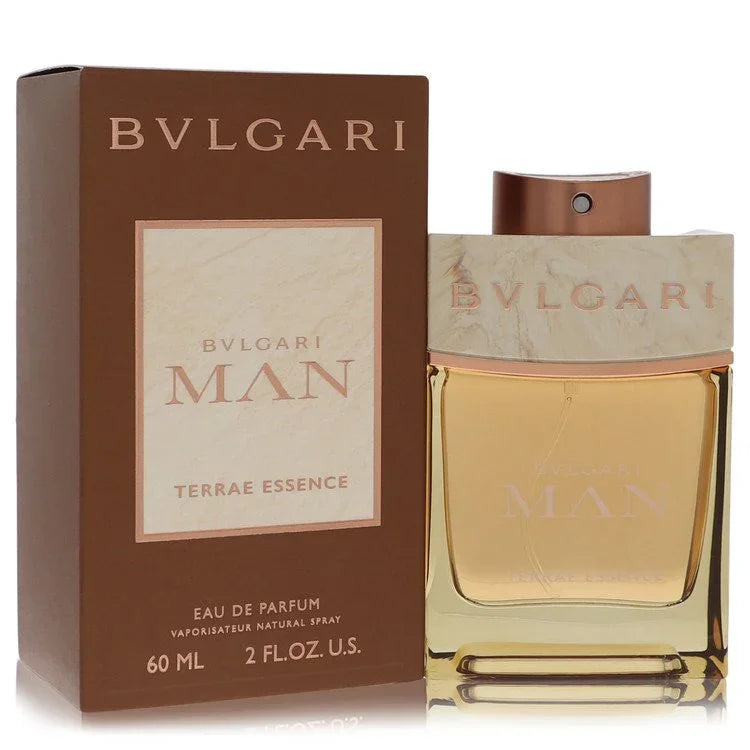 Bulgari Man Terrae Essence perfume bottle and packaging on a white background
