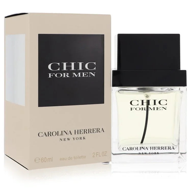 Chic Cologne by Carolina Herrera bottle — woody spicy fragrance for men with mandarin orange, bergamot, cardamom, watermelon, pepper, cinnamon, sandalwood, tonka bean, amber, and musk notes 2.0 oz