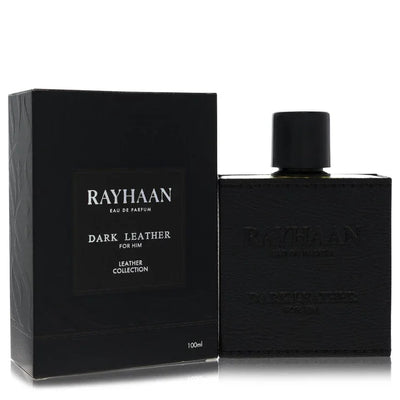 Rayhaan Dark Leather Cologne bottle — leather spicy woody fragrance with bergamot, cardamom, star anise, leather, nutmeg, rose, patchouli, amber and vetiver