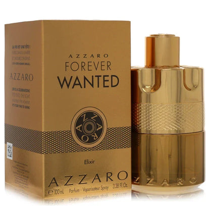Azzaro Forever Wanted Elixir Parfum gold bottle — leather fruity parfum with raspberry, green mandarin, cardamom and Wolfwood 3.38 oz