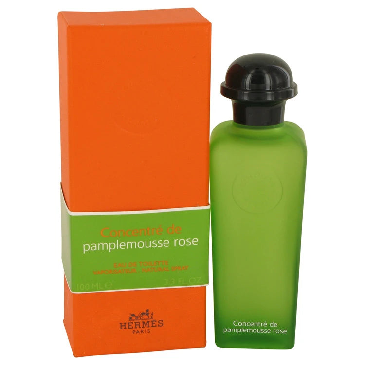 3.3 oz Hermes Eau De Pamplemousse Rose Cologne bottle with sparkling grapefruit, orange, delicate rose, vetiver and cedar
