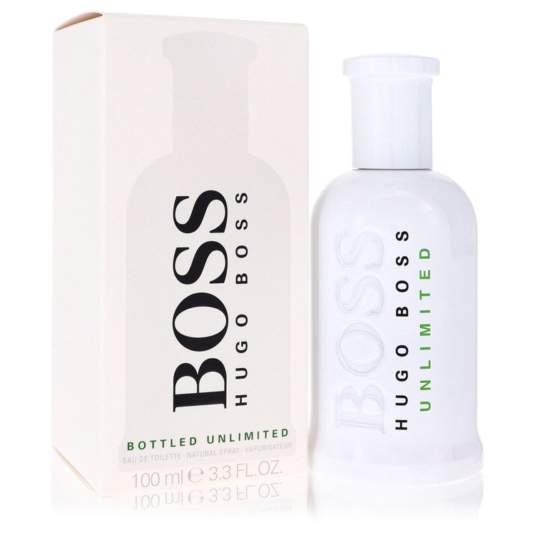 Hugo Boss Bottled Unlimited perfume bottle and packaging on a white background