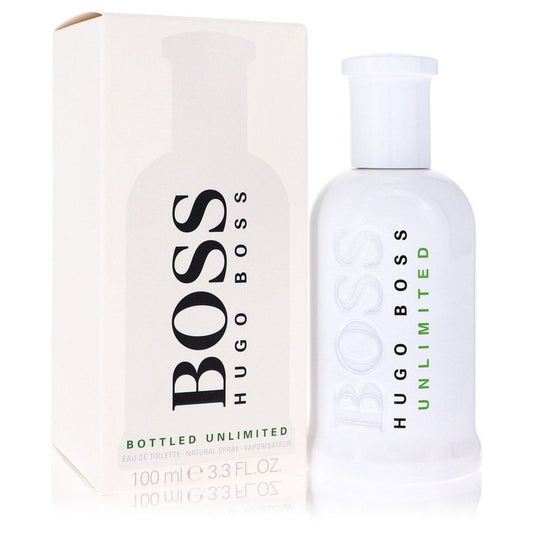 Hugo Boss Bottled Unlimited perfume bottle and packaging on a white background