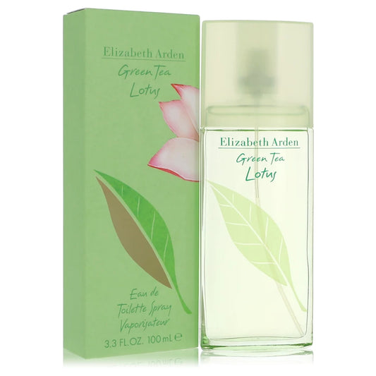 Elizabeth Arden Green Tea Lotus perfume bottle and packaging on a white background