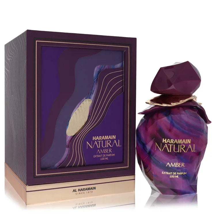 Haramain Natural Amber perfume bottle and packaging on a white background