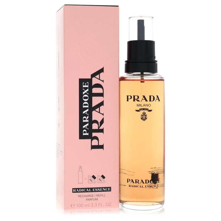 Prada Paradoxe Radical Essence bottle — floral gourmand perfume with neroli, orange blossom, salted pistachio, and sandalwood notes.