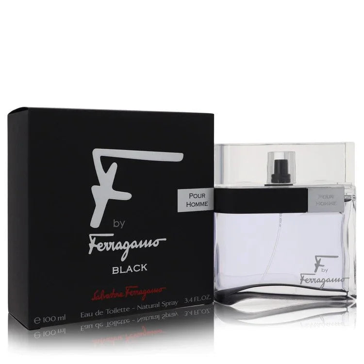 Ferragamo Black perfume bottle and packaging on a white background