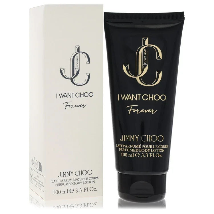 Jimmy Choo 'I Want Choo Forever' body lotion with packaging on a white background
