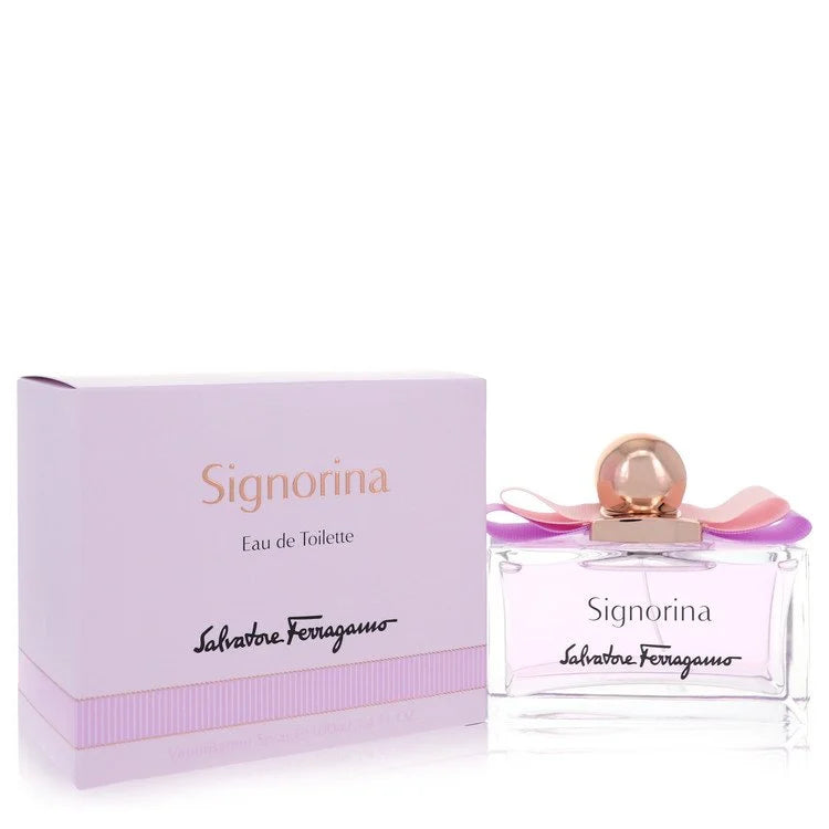 Signorina by Salvatore Ferragamo perfume bottle with signature pink bow and elegant feminine design
3.4 oz edp