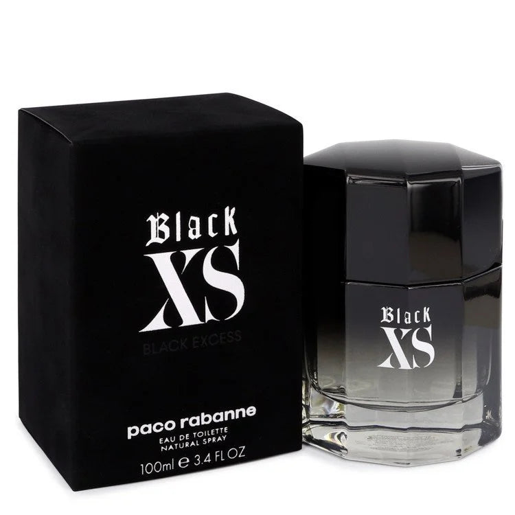 Paco Rabanne Black XS perfume bottle and packaging on a white background
