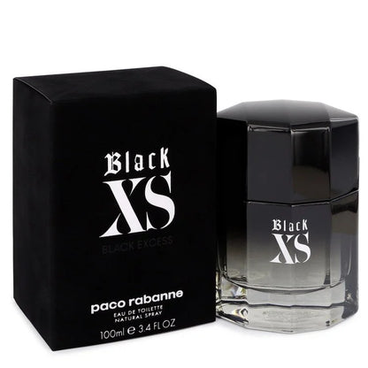 Paco Rabanne Black XS perfume bottle and packaging on a white background
