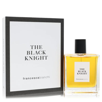 Francesca Bianchi The Black Knight Cologne luxury geometric glass flacon showcasing its deep golden extract contents on a clean backdrop