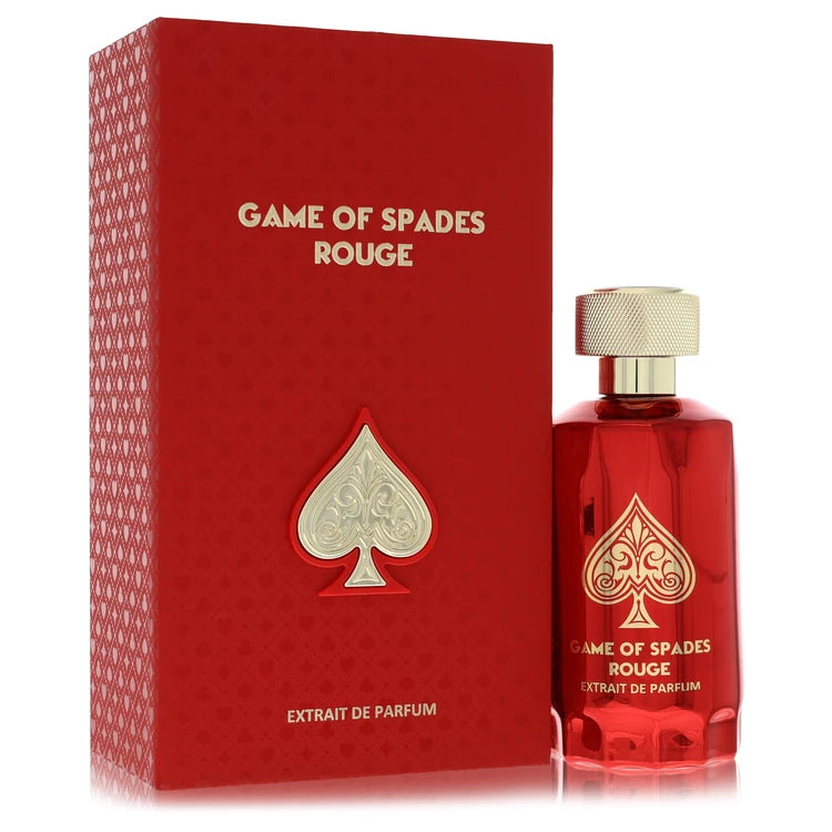 Jo Milano Game of Spades Rouge Parfum bottle — luxury amber woody unisex perfume with orange, jasmine, saffron, amberwood, ambergris, cedar, fir resin, oakmoss, ambroxan, and sugar notes.