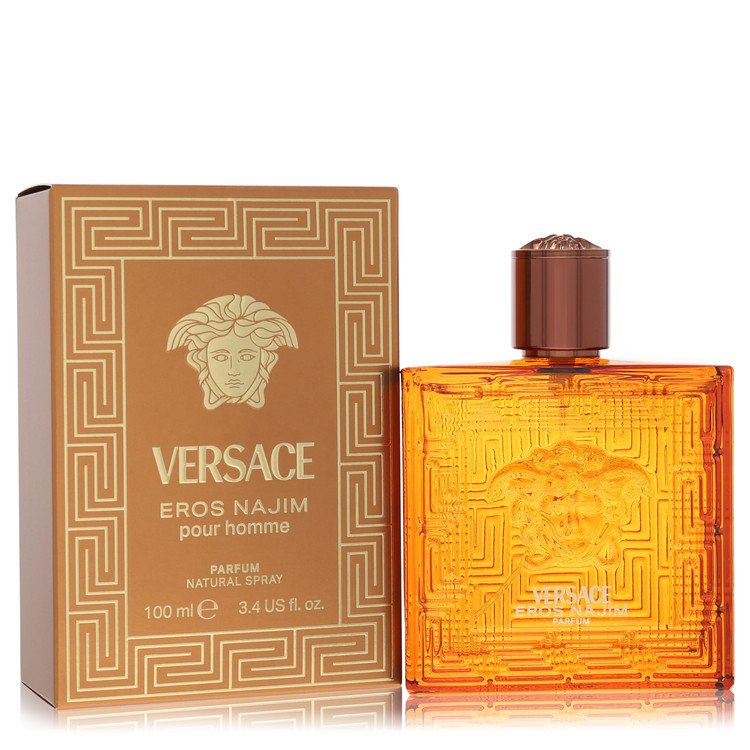 Versace Eros Najim pour homme perfume bottle and packaging on a white background