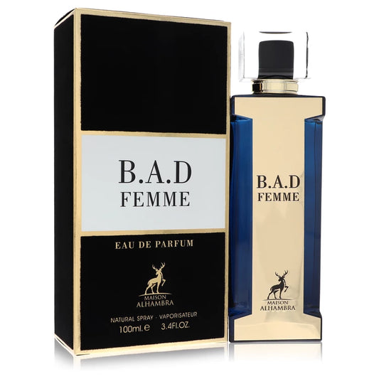 B.A.D Femme perfume bottle and packaging on a white background