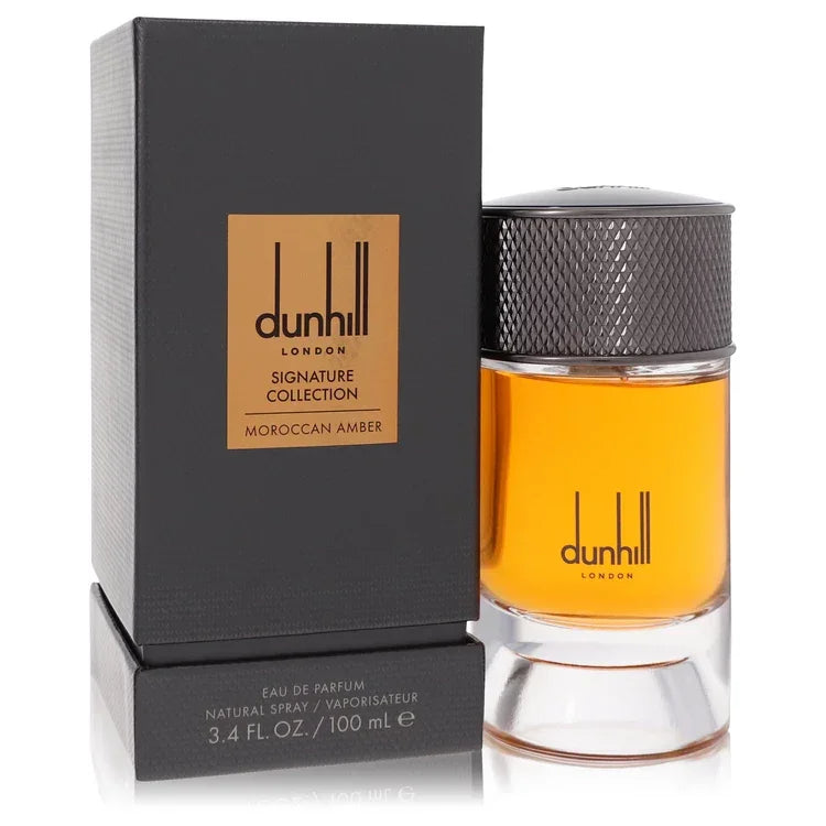 Dunhill Moroccan Amber perfume bottle and packaging on a white background