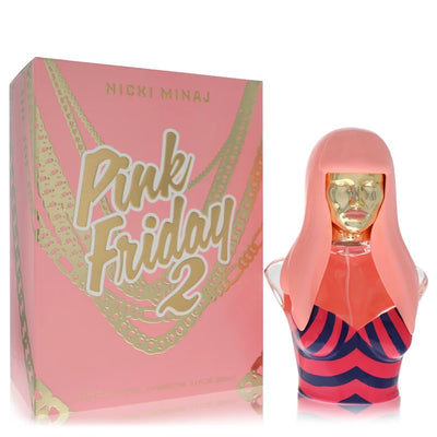 Pink Friday 2 Perfume bottle — Nicki Minaj floral woody musk fragrance with nectarine, mimosa, rose, amber, tonka, and musk.
