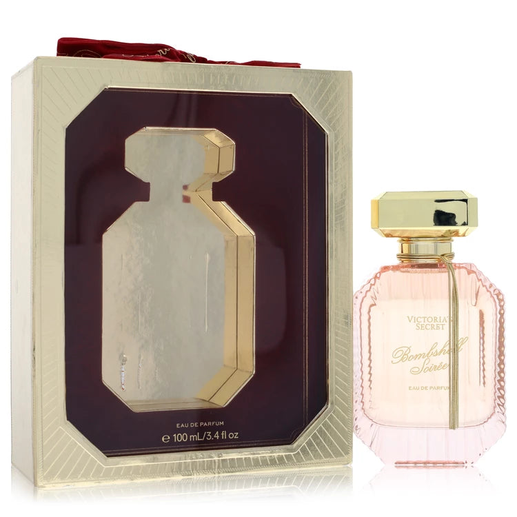 Victoria’s Secret Bombshell Soirée Perfume bottle — fruity floral women’s Eau de Parfum with jeweled pear, velvet peony, and sparkling woods.