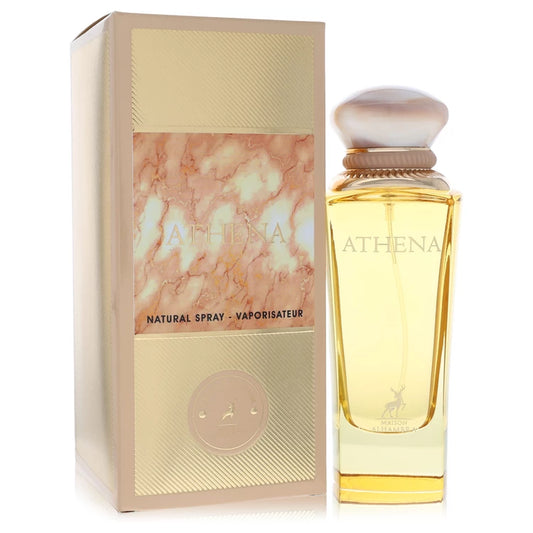 Maison Alhambra Athena perfume bottle — floral woody musk fragrance for women with yerba mate, saffron, jasmine, iris, rose, amber, leather, vanilla, musk, vetiver, and cedar