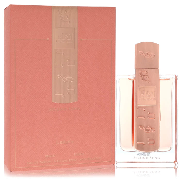 Angham Second Song by Lattafa eau de parfum bottle, a sweet floral fragrance with bergamot, pear, and pear blossom top notes