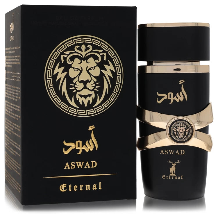 3.4 oz Khalis Aswad Eternal Collection Eau de Parfum bottle with black pepper, pineapple, tobacco, coffee, amber and vanilla