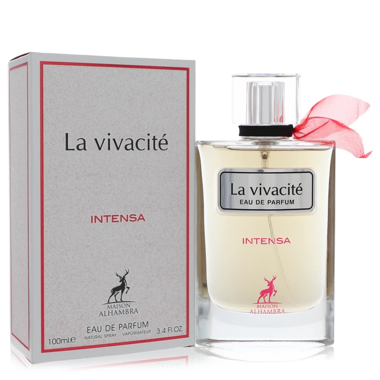 Maison Alhambra La Vivacite Intensa Perfume bottle — floral citrus woody fragrance with bergamot, green apple, lemon, jasmine, rose, lily of the valley, amber, cedarwood, and musk
