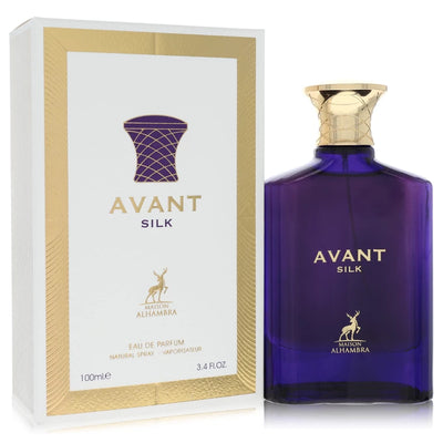Maison Alhambra Avant Silk perfume bottle — floral woody fragrance with citrus, saffron, myrrh, tuberose, orange flower, cypriol, patchouli, amber, vanilla, musk, and cedarwood notes