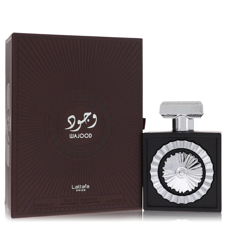 Lattafa Pride Wajood Perfume bottle - aquatic woody fragrance with marine notes, pink pepper, vetiver and sandalwood
