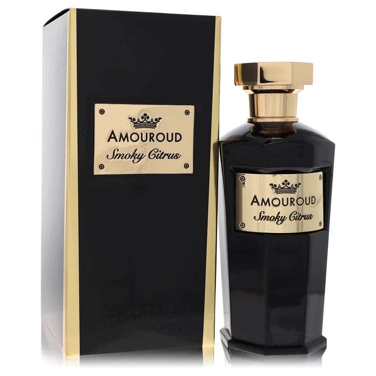 Amouroud Smoky Citrus Eau de Parfum bottle - unisex fresh citrus fragrance with bergamot, Italian lemon, lavender, mineral accord, and leather woods