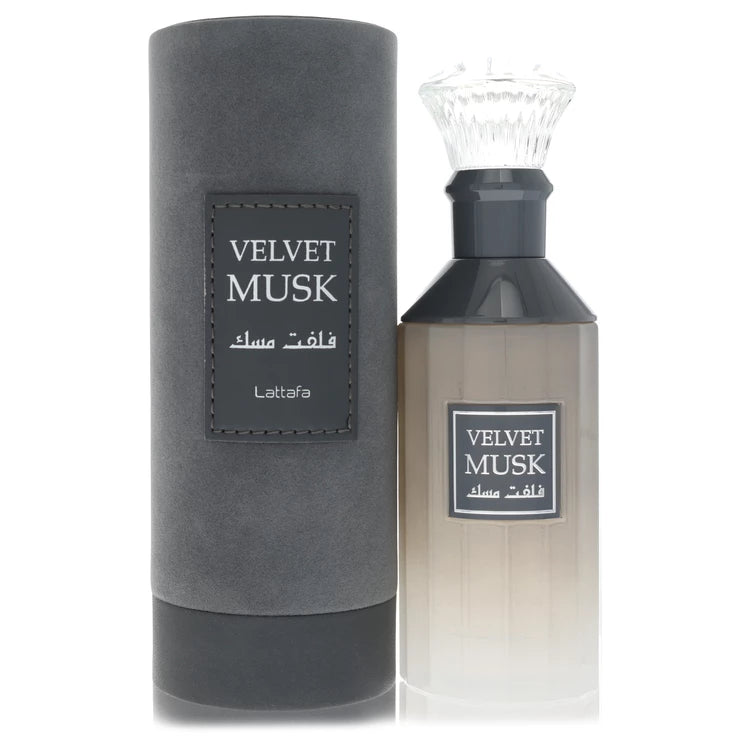 Lattafa Velvet Musk Perfume bottle — Oriental Woody unisex fragrance with bergamot, lemon, lavender, geranium, amber, musk, and woody notes