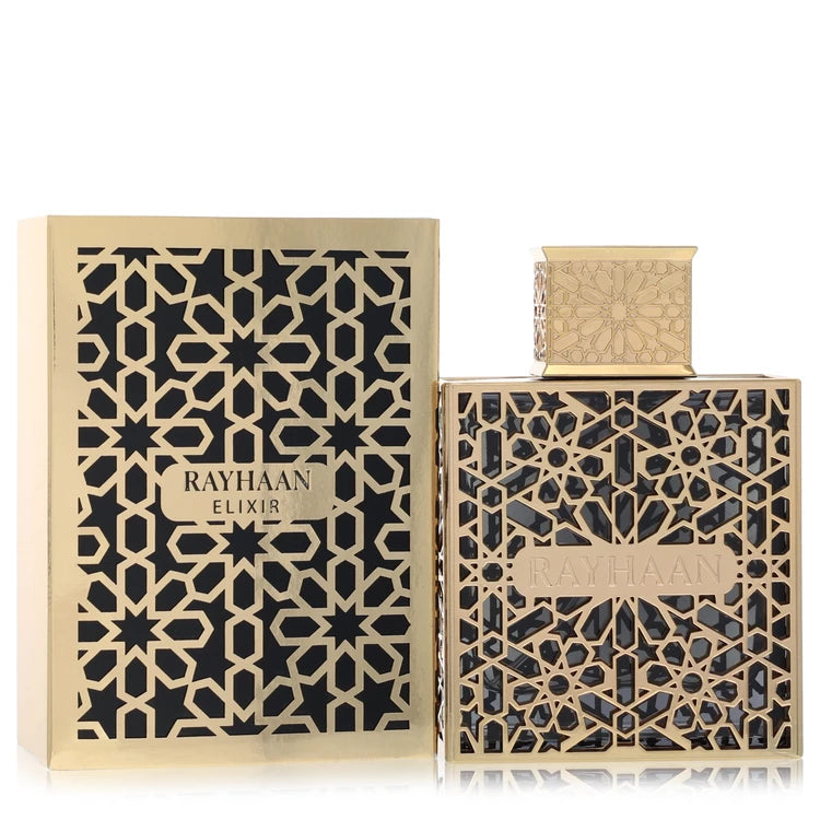 Rayhaan Elixir Eau de Parfum bottle - Unisex floral amber fruity fragrance with citrus, pear, bergamot, jasmine, rose, osmanthus, amber, vanilla, musk, and cedarwood