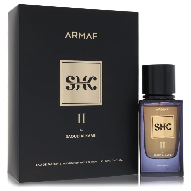 Armaf Shk II By Saoud Alkaabi Eau de Parfum bottle - Men's woody spicy oriental fragrance with cardamom, lavender, mint, orange blossom, cinnamon, nutmeg, vanilla, tonka bean, amber, and sandalwood