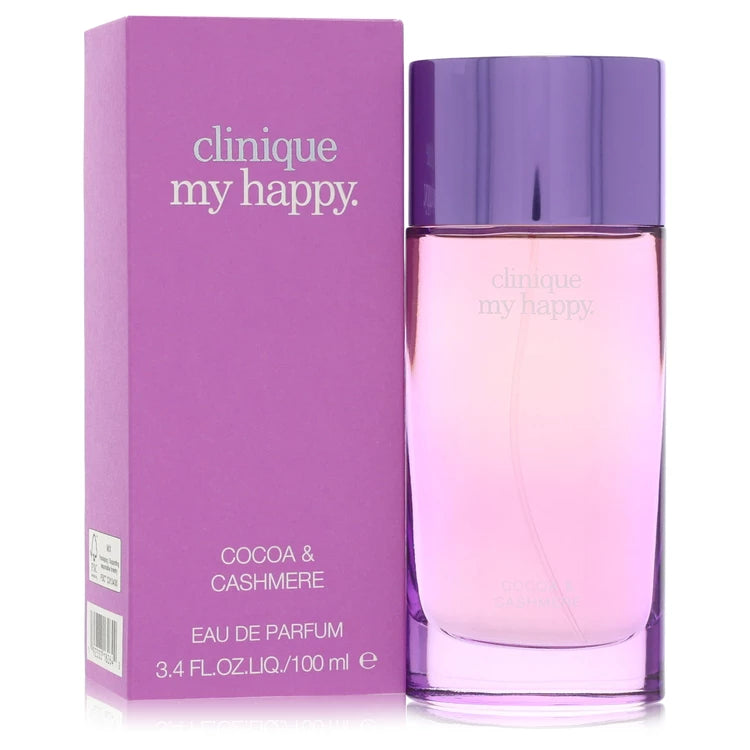 Clinique My Happy Cocoa & Cashmere Perfume bottle - amber fragrance with cocoa, vanilla, golden amber and musk

