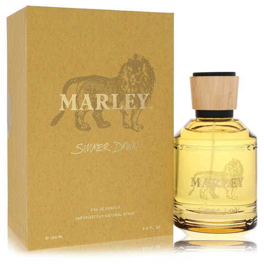 Marley Simmer Down Cologne bottle — warm spicy woody unisex Eau de Parfum with bergamot, star apple, cardamom, amyris, pear blossom, cinnamon leaf, amberwood, gurjun balsam, and sandalwood.