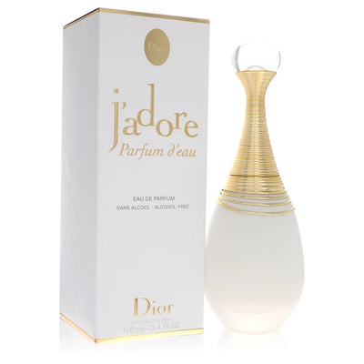 Christian Dior J'adore Parfum d'Eau bottle — alcohol-free dewy white floral perfume with neroli, jasmine sambac, and magnolia notes.