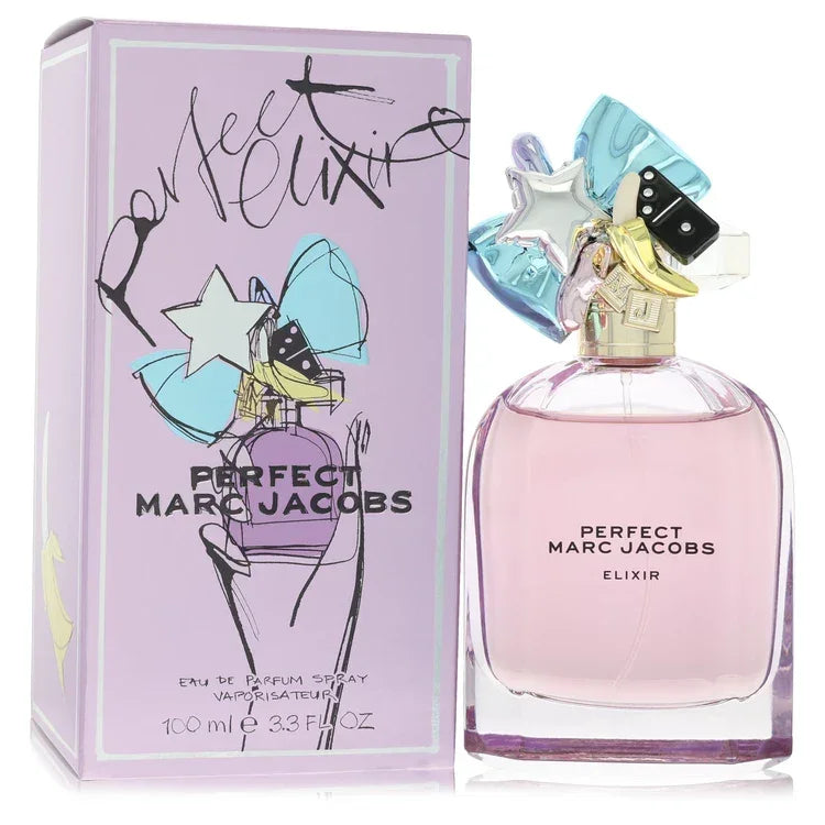 Marc Jacobs Perfect Elixir perfume bottle and packaging on a white background