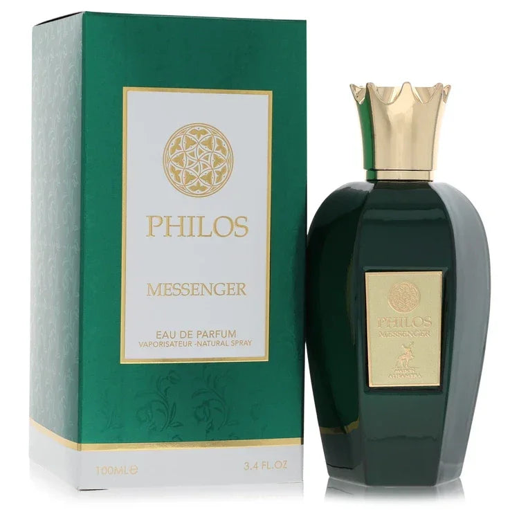 Philos Messenger perfume bottle and packaging on a white background