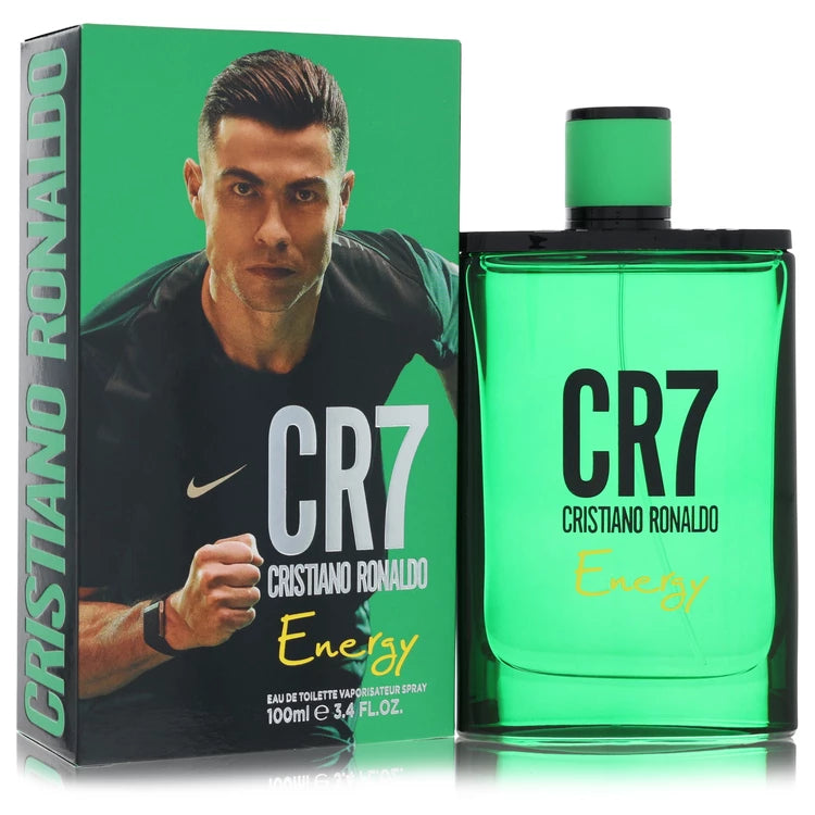Cristiano Ronaldo CR7 Energy Cologne bottle — fresh aromatic woody fragrance with bergamot, pineapple, marine notes, and cedar.