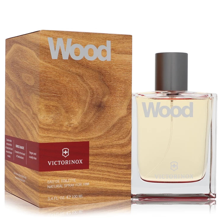 Swiss Army Wood cologne bottle for men by Victorinox — Adventurous woody aromatic fragrance with violet, nutmeg, black pepper, cedar, olive wood, guaiac wood, vetiver, musk, and amber notes