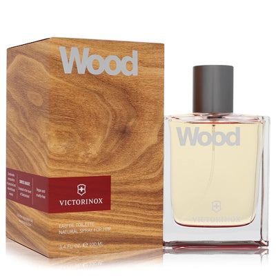 Swiss Army Wood cologne bottle for men by Victorinox — Adventurous woody aromatic fragrance with violet, nutmeg, black pepper, cedar, olive wood, guaiac wood, vetiver, musk, and amber notes