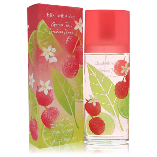 Elizabeth Arden Green Tea Lychee Lime perfume bottle and packaging on a white background