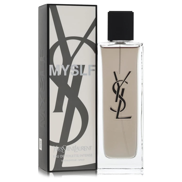3.4 oz Yves Saint Laurent MYSLF Eau de Toilette Intense bottle - men's woody musk fragrance with bergamot and orange blossom
