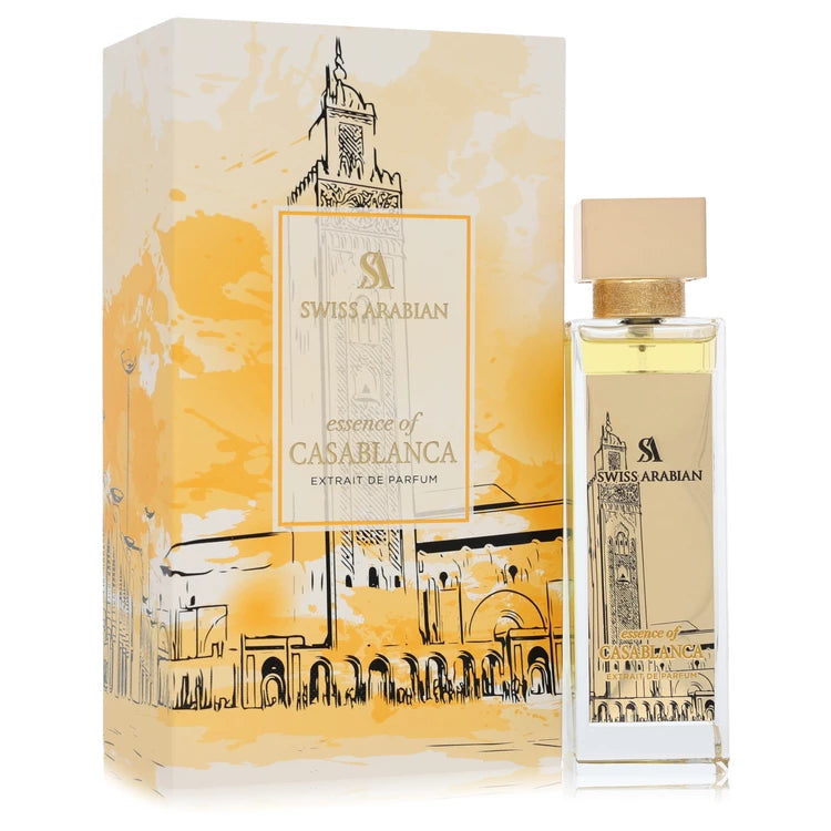 Swiss Arabian Essence Of Casablanca Perfume bottle — luxury unisex oriental floral fragrance featuring refreshing notes of bergamot, rose, jasmine, and deep oud wood
