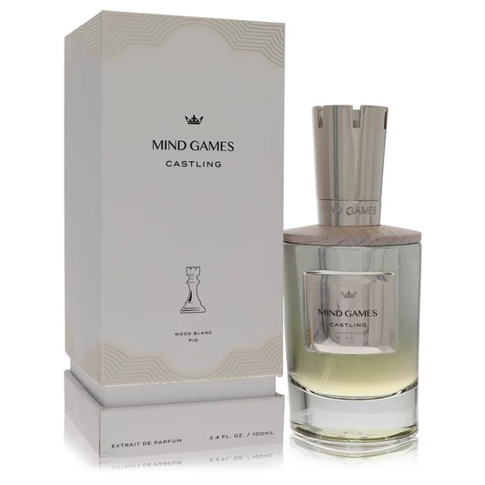 Perfume bottle and packaging of 'Mind Games' by Castling on a white background