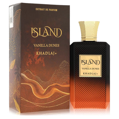 Khadlaj Island Vanilla Dunes Extrait de Parfum bottle with cinnamon, vanilla, orange blossom, guaiac wood, praline, amber and musk