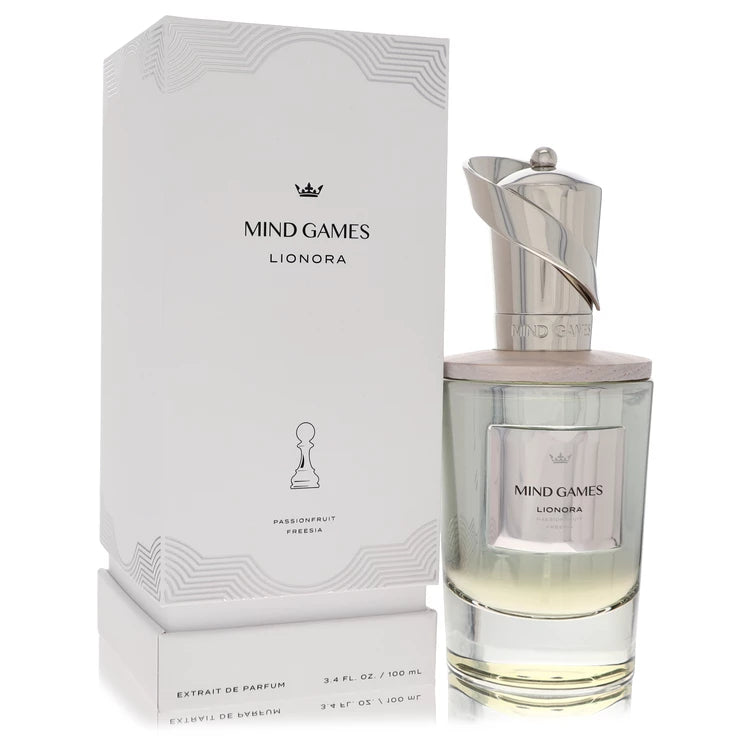 Mind Games Lionora Perfume luxury strategic bottle showing its artistic chess-inspired design on a pristine background presentation